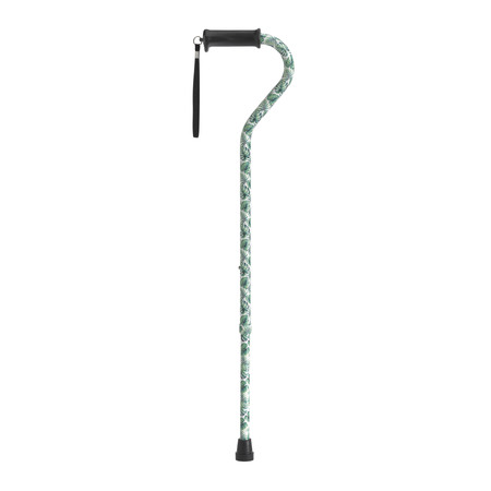 DRIVE MEDICAL Adjustable Height Offset Handle Cane w/ Gel Hand Grip, Green Leaves rtl10372gl